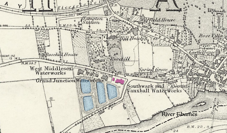 Map, location of new Southwark and Vauxhall water works